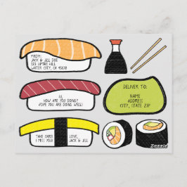 Postal Personalizado Texto Sushi Tema Ilustracion Patrón 