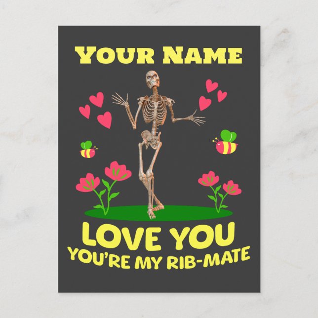 Postal Personalizado Tu Nombre Te Ama Skeleton Valentine (Anverso)