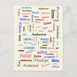 Postal Personalizado único de nube de palabras de familia
