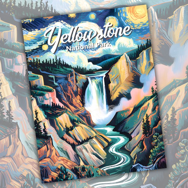 Postal Personalizado Van Gogh Yellowstone Lower Falls Col (Van Gogh Yellowstone Lower Falls Colorful Postcard)