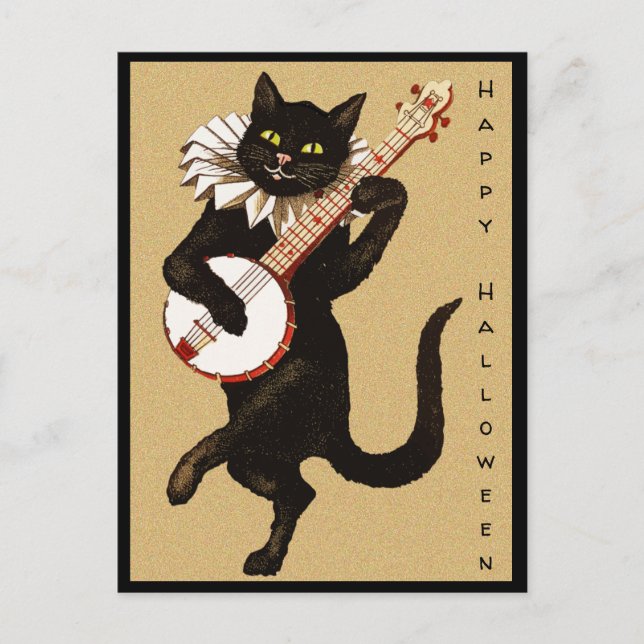Postal Personalizado vintage Mensajes de texto Gato negro (Anverso)