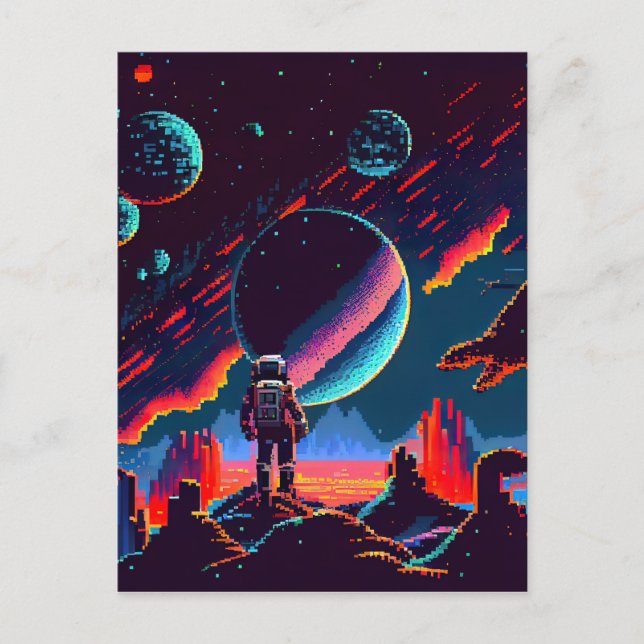 Postal Personalizar - Astronauta de espacio de 8 bits ret (Anverso)