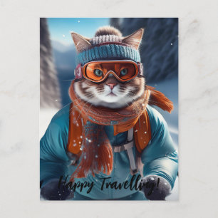 Postal Personalizar el esquí de gato en las pistas nevada