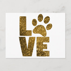 Postal Personalizar Purpurina Dorado Love Text con Animal