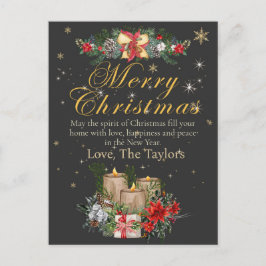 Postal Personalized  Black Gold Merry Christmas Cards 