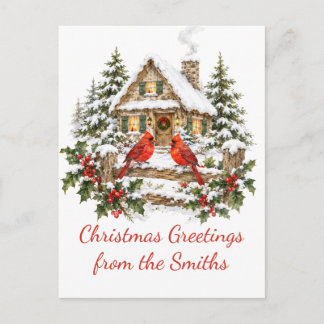 Postal Personalized Christmas Greetings Cardinal Cabin