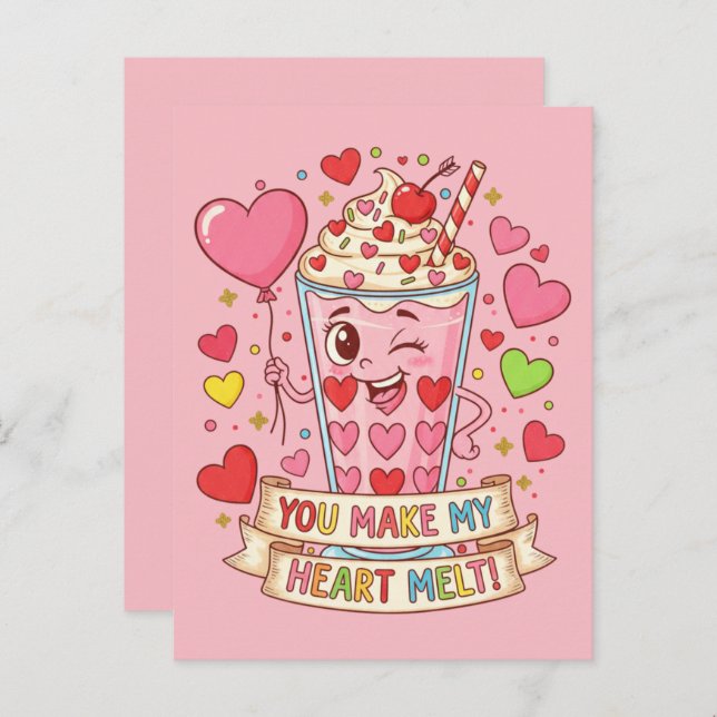 Postal Personalized Cute Milkshake Classroom Valentine (Anverso / Reverso)