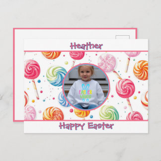 Postal Personalized Happy Easter Lollipop Candy Photo