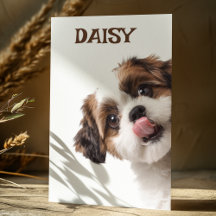 Personalized Pastel Brown Dog Photo & Name Card