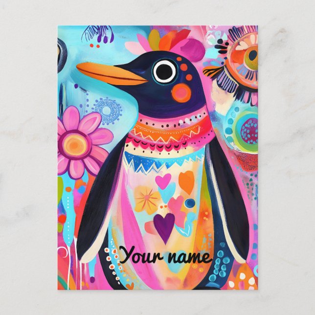 Postal Personalized Penguin Card: Colorful Arctic (Anverso)