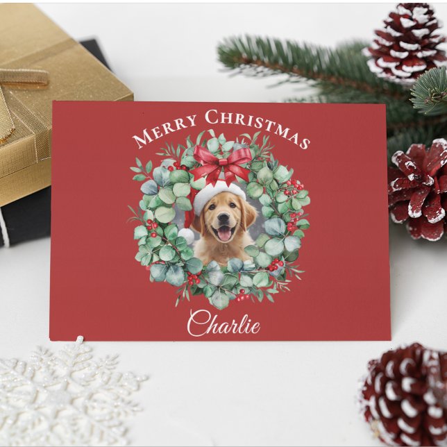Postal Personalized Pet Christmas with Wreath & Name (Subido por el creador)