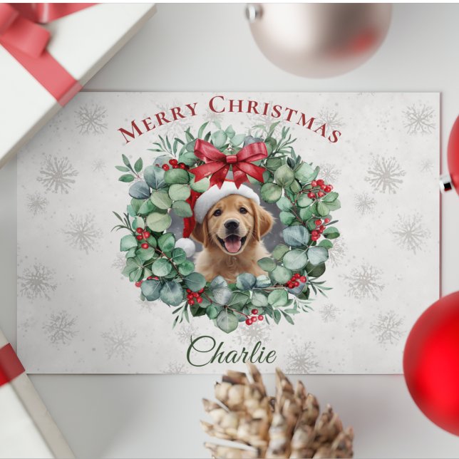 Postal Personalized Pet Christmas with Wreath & Name (Subido por el creador)