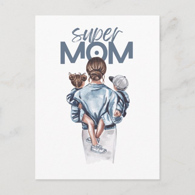 Postal Personalized Super Mom with Son and Daughter Gift (Anverso)