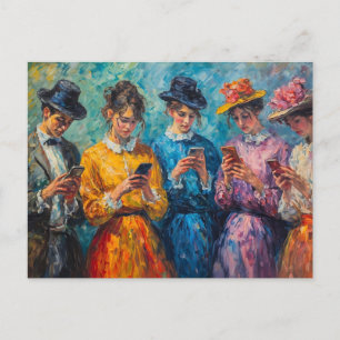 Postal Personas del siglo XIX usando smartphones