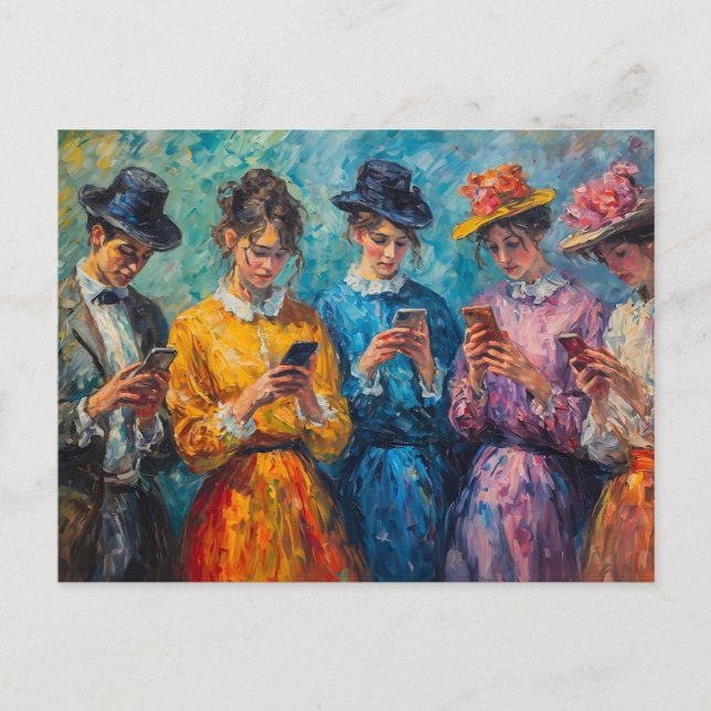 Postal Personas del siglo XIX usando smartphones (Anverso)