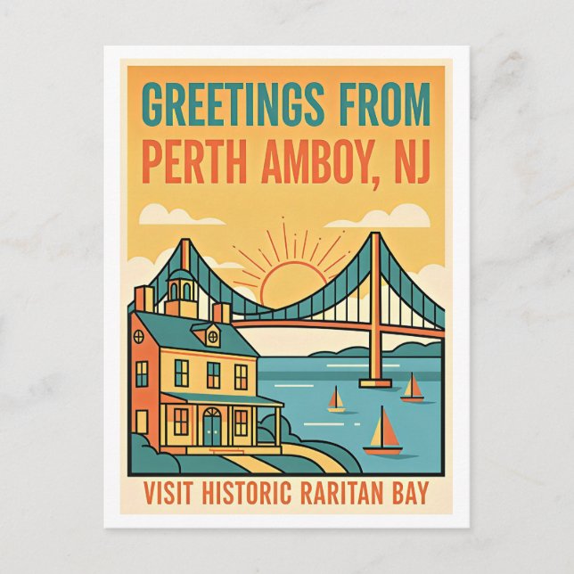 Postal Perth Amboy NJ Bahía Raritan Retro (Anverso)