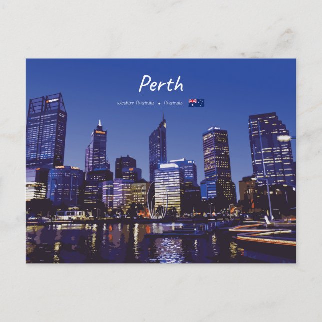 Postal Perth, Australia - Horizonte de la ciudad de noche (Anverso)
