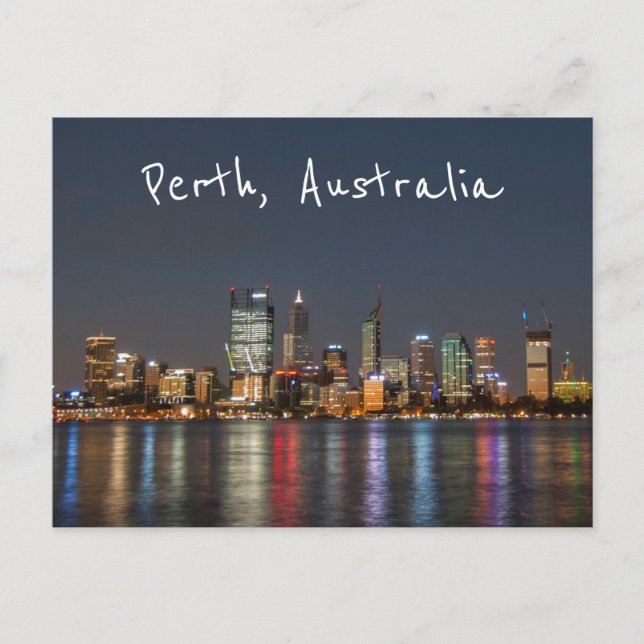 Postal Perth, Australia, Skyline por noche (Anverso)