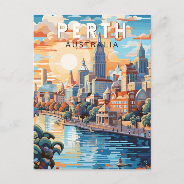 Postal Perth Australia Viajes Arte Vintage (Anverso)