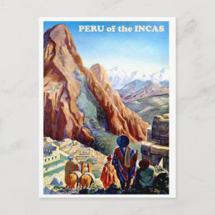 Postal Perú de los incas, montañas, viaje vintage