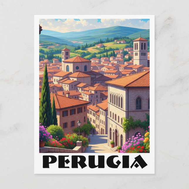 Postal Perugia Italia Viajes (Anverso)