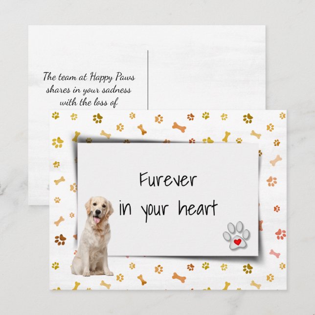 Postal Pésame por la pérdida de un Golden Retriever (Anverso / Reverso)