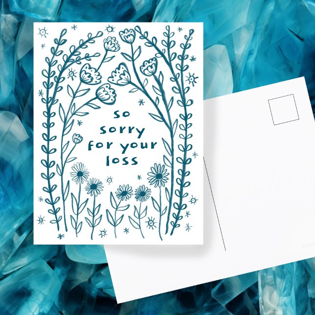 Postal PÉSAMES Bosquejo caprichoso floral Lo siento (CONDOLENCES Floral Whimsical Sketch Doodle Sorry Postcard
)