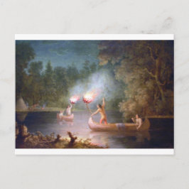 Postal Pesca a la luz del antorcha.