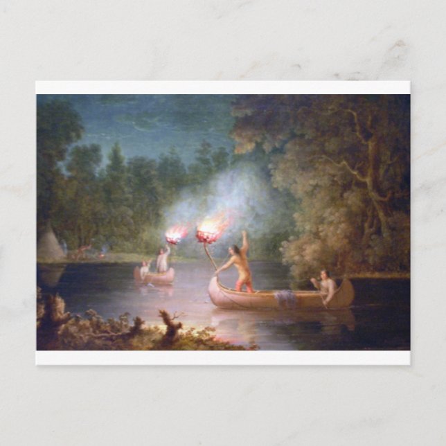 Postal Pesca a la luz del antorcha. (Anverso)