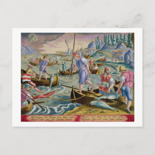 Postal Pesca con mosquiteros y tridentes en la bahía de N