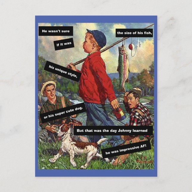 Postal Pesca con perro - Divertido Vintage - Impresionant (Anverso)