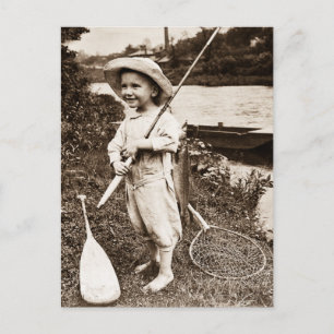 Postal Pesca con tereovisión vintage de Country Boy