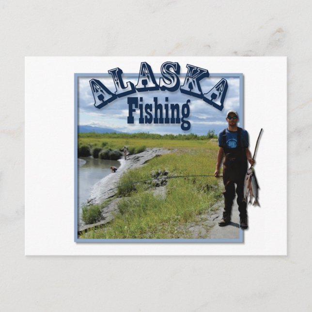 Postal Pesca de Alaska junto al río (Anverso)