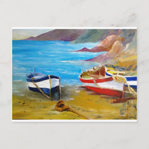 Postal Pesca de botes de filas antiguas