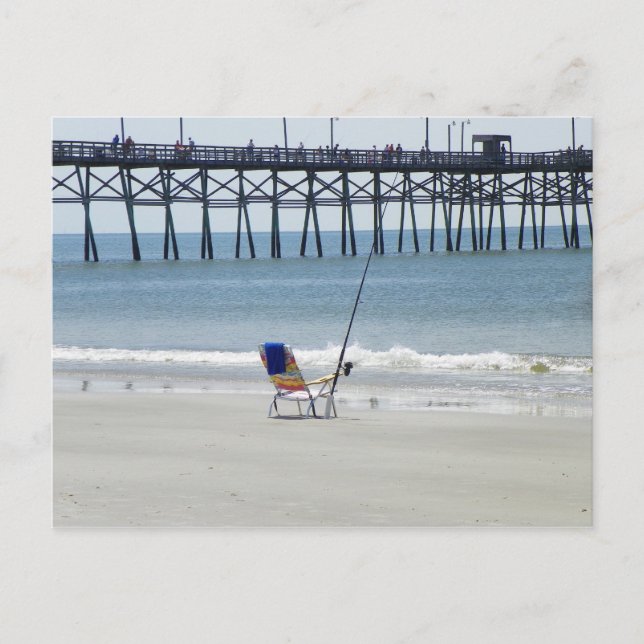 Postal Pesca de cartas en la playa de Oak Island (Anverso)