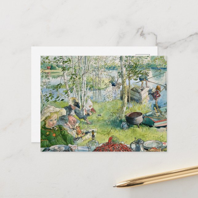 Postal Pesca de cigalas por Carl Larsson (Anverso/Reverso In Situ)