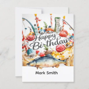 Postal Pesca de cumpleaños con tema enganchado a la diver