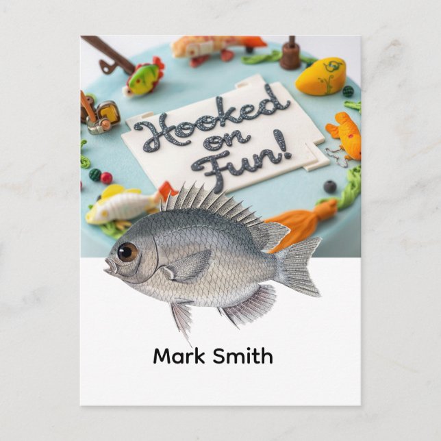 Postal Pesca de cumpleaños con tema enganchado a la diver (Anverso)