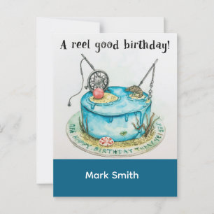 Postal Pesca de cumpleaños con tema enganchado a la diver