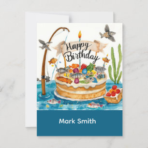 Postal Pesca de cumpleaños con tema enganchado a la diver