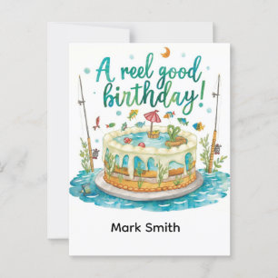 Postal Pesca de cumpleaños con tema enganchado a la diver