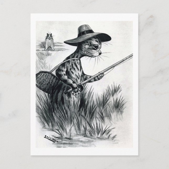 Postal Pesca de gatos, Louis Wain (Anverso)