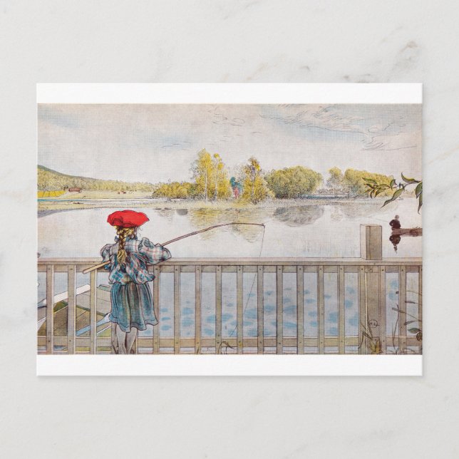 Postal Pesca de Lisbeth por Carl Larsson (Anverso)