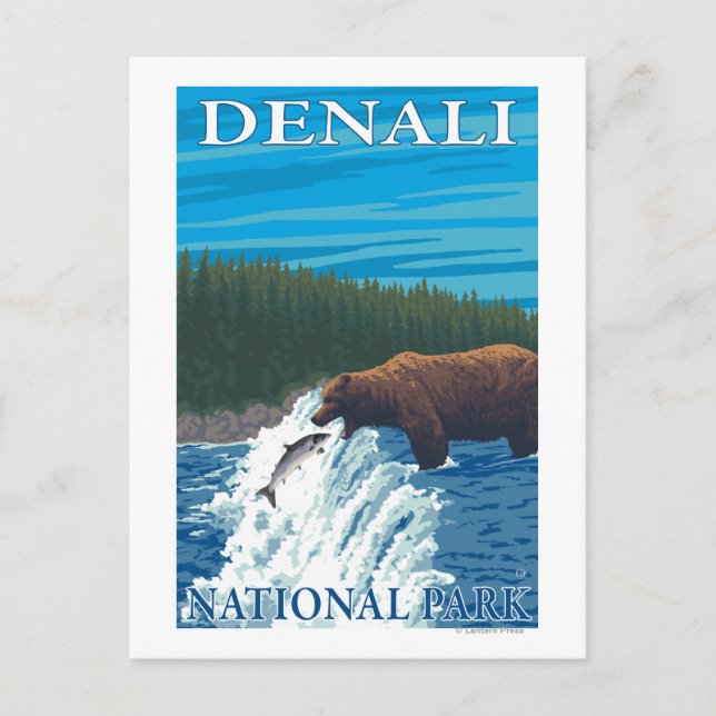 Postal Pesca de oso en el Parque Nacional Río - Denali, (Anverso)