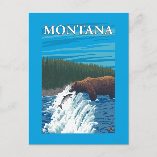 Postal Pesca de oso en el río Montana (Anverso)