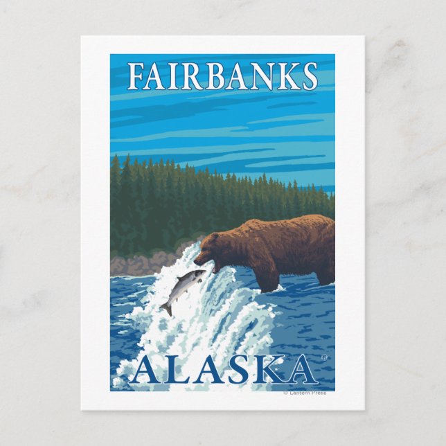 Postal Pesca de oso en río - Fairbanks, Alaska (Anverso)