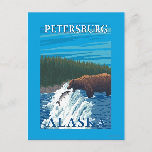 Postal Pesca de oso en río - Petersburgo, Alaska (Anverso)
