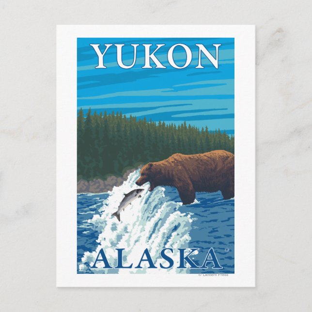 Postal Pesca de oso en río Yukón, Alaska (Anverso)