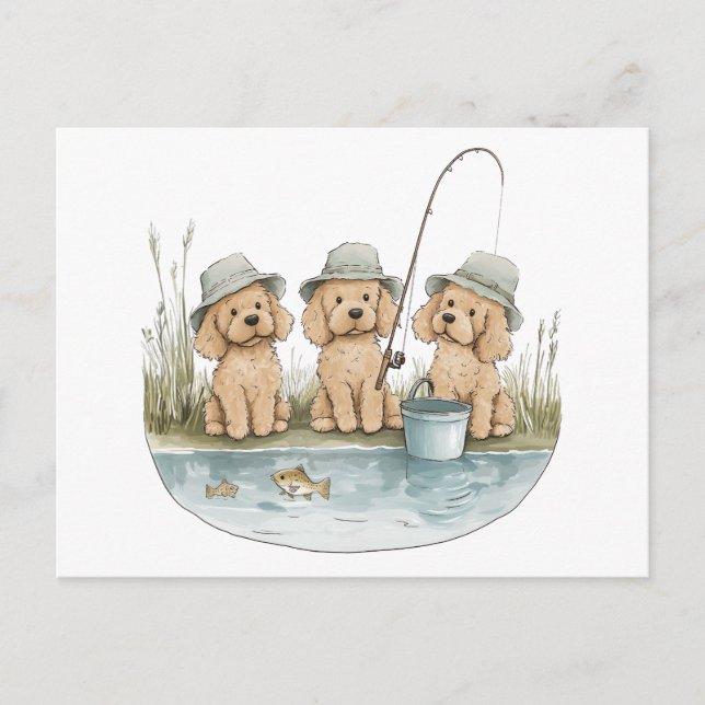 Postal Pesca de perros de goldendoodle (Anverso)