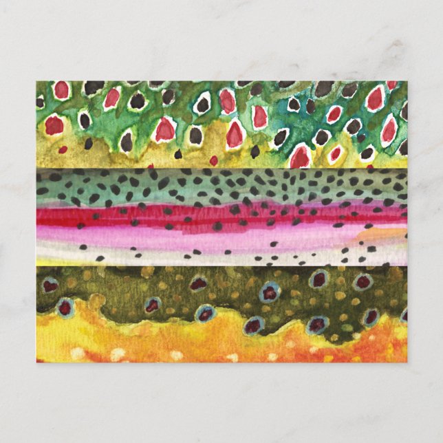 Postal Pesca de trucha marrón, arcoiris y brook (Anverso)